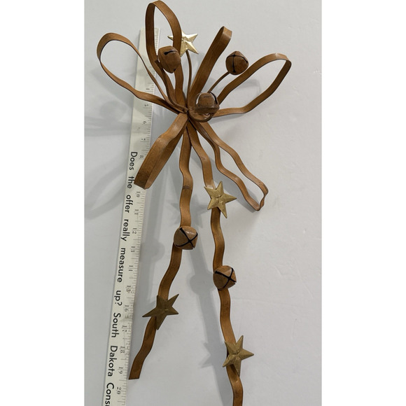 LARGE Vintage Metal Rustic Ribbon Wall Art Door Bow Christmas tree topper bells - Picture 4 of 4